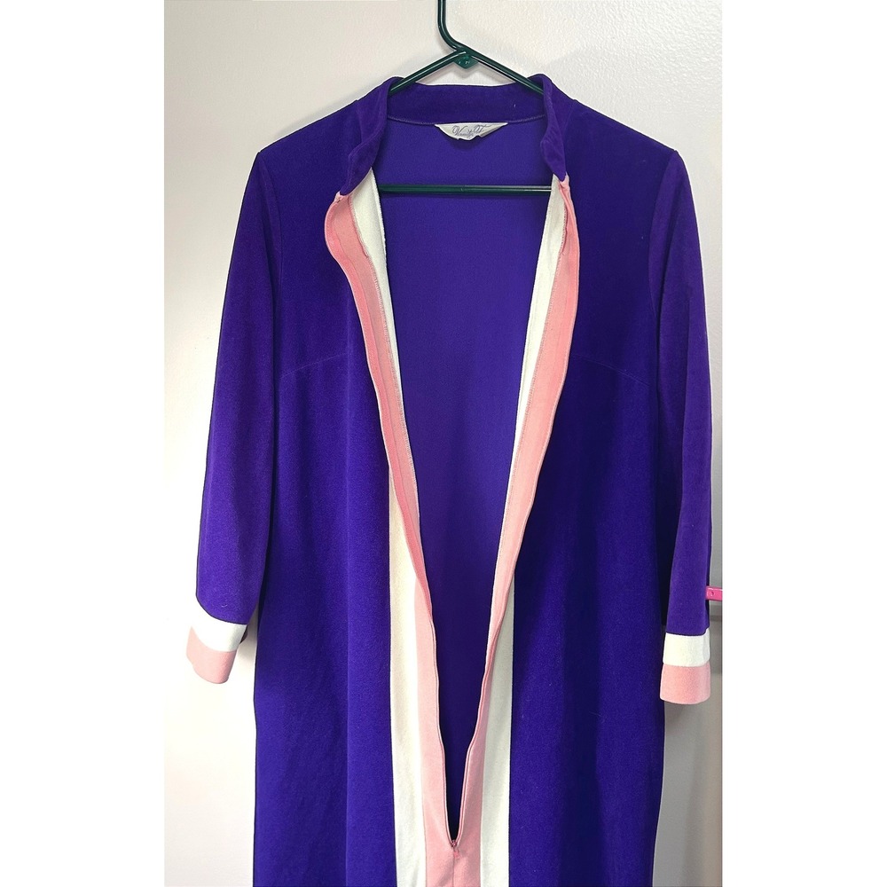 VTG Vanity Fair Mod Retro Zip Front Maxi Robe 14 Large Nightgown Loungewear - Picture 8 of 10